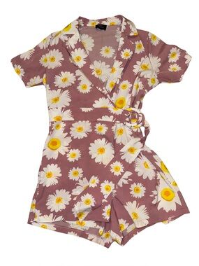 Floral Wrap Romper in Mauve with Daisy Print